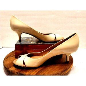 J. Vincent All Leather Open Toe Kitten Heel Pump Brazil - Size